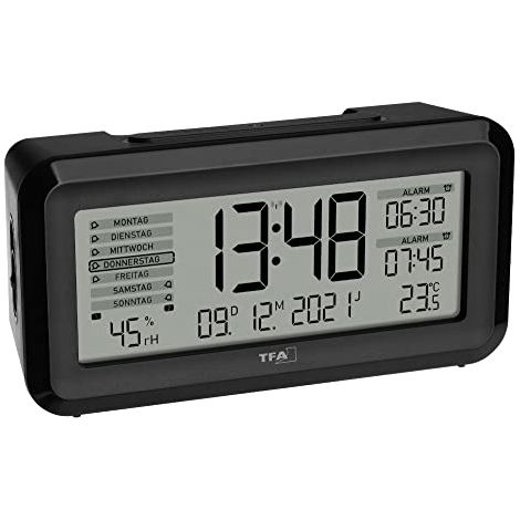 TFA Dostmann 60.2562.01 radiopiloté(e) Réveil noir, argent Heures de réveil 2 grand écran (1/7)