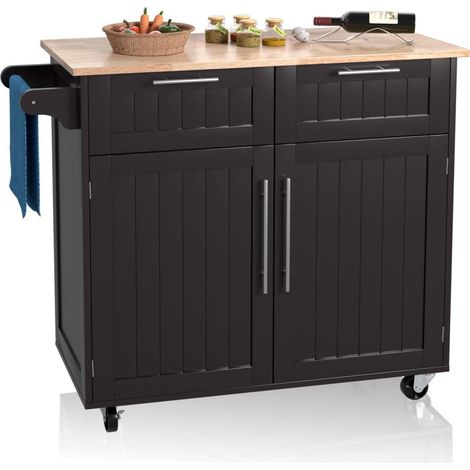 COSTWAY Carrello da Cucina, Isola da Cucina con Cassetti Portaoggetti e Armadietti, Ruote Universali e Portasciugamani, Ideale per Casa Ristorante Bar (Marrone) (1/5)
