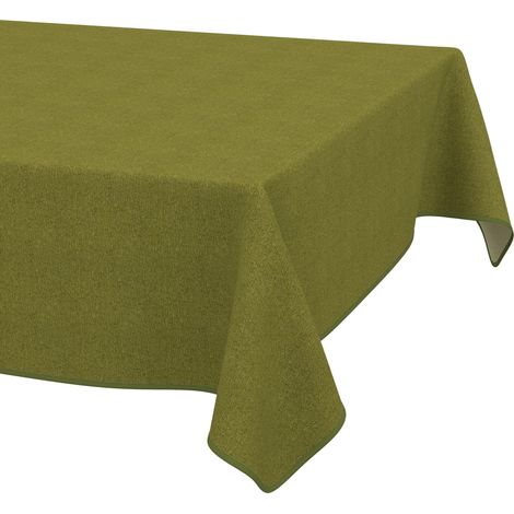 Nappe enduite Vert Olive Aspect Lin avec Ourlet 140x100 cm Anti-Taches (1/5)