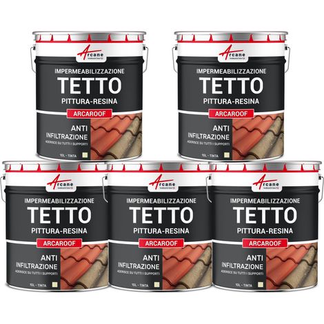 Guaina liquida per tetti, Guaina impermeabilizzante tetto ARCAROOF - 5 x 10 L Pietra da Taglio - ARCANE INDUSTRIES