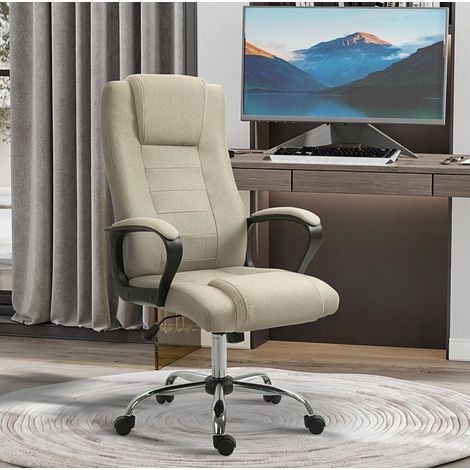 Bürostuhl aus Polyester in Beige, höhenverstellbar, Wippfunktion, 360°-Rollen, 62x76x110-119 cm (1/5)