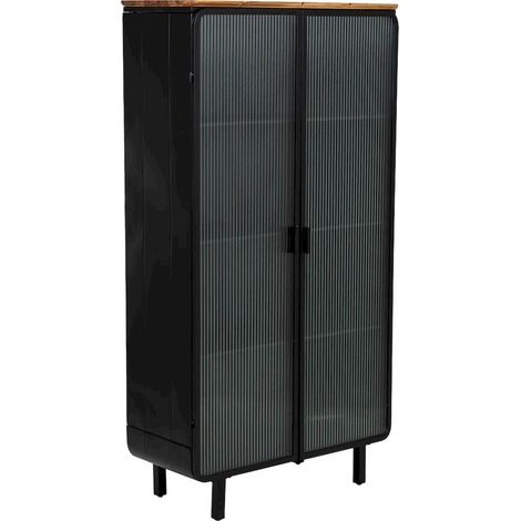 Vitrine industrielle noire en bois et métal avec portes vitrées - noir mat et bois naturel (1/5)