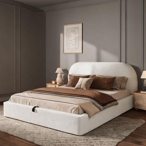 Cadre de lit beige en boucle 223 x 194 x 100 cm (1/5)