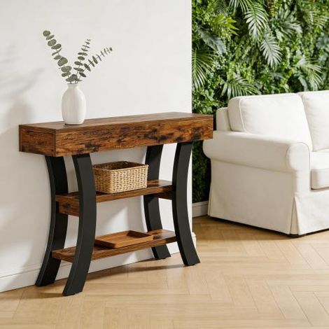 Table console stable, meuble d'entrée avec étagères, table étroite élégante pour salon et couloir, rangement pratique. (1/5)