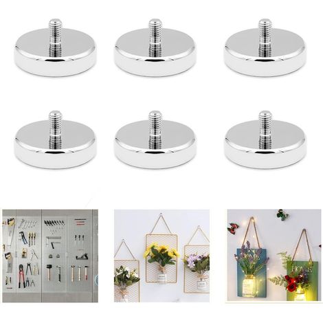 6 pezzi Magneti al neodimio Magnete filettato Bulloni filettati M5 Magnete a tazza da 25 mm, Argento, 25 mm, 20 kg, 6 pezzi, occhiello o gancio Argento (1/5)