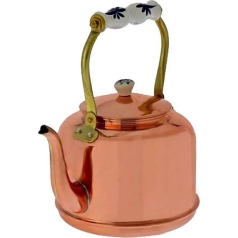Bouilloire à eau, Bouilloire à thé en cuivre avec poignée en porcelaine, 1,5L, intérieur étamé, chauffe rapidement, élégante et décorative pour cuisine