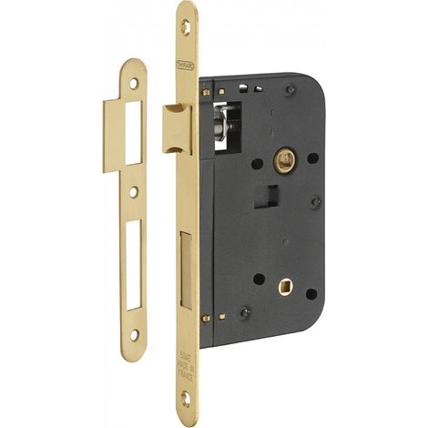 Serratura da incasso per WC, asse 60 mm, frontale in ottone lucido verniciato – THIRARD (1/5)