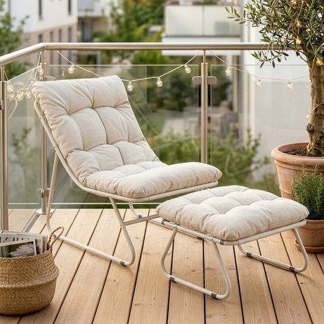 Conjunto de muebles de jardín Malmö sillón con reposapiés Beige (1/5)