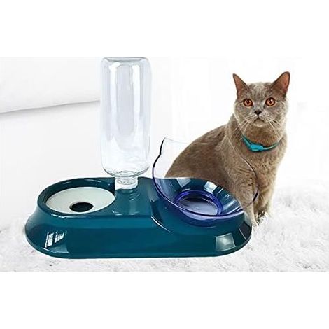 Gamelle double surélevée NW GazyyShop pour chat, distributeur d'eau 2 en 1 et gamelle surélevée pour nourriture pour chat et boissons pour petits animaux, gamelle double pour chien (bleu marine) (1/5)