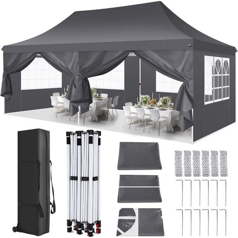 Carpa plegable de jardín 3x6M impermeable protección UV, impermeable Pop Up Gazebo 3x6m, Barnum plegable para bodas, picnics, mercados, camping con 6 paredes laterales desmontables, Gris (1/5)