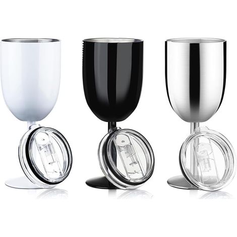 Verres à vin en acier inoxydable avec tige avec couvercle verre à vin isolé à double paroi verres à vin incassables verres à vin 10 oz A (1/5)