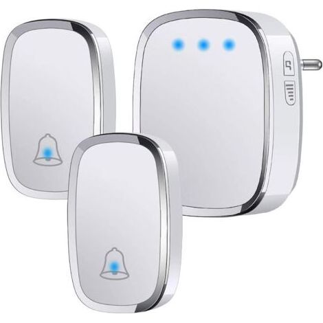 Sonnette sans Fil Extérieur Étanche IP44, Sonnette de Porte 300 Mètres, Kit de Carillon avec LED Flash, 2 Émetteurs et 1 Récepteur, 5 Niveaux de Volume, 36 Mélodies (1/5)