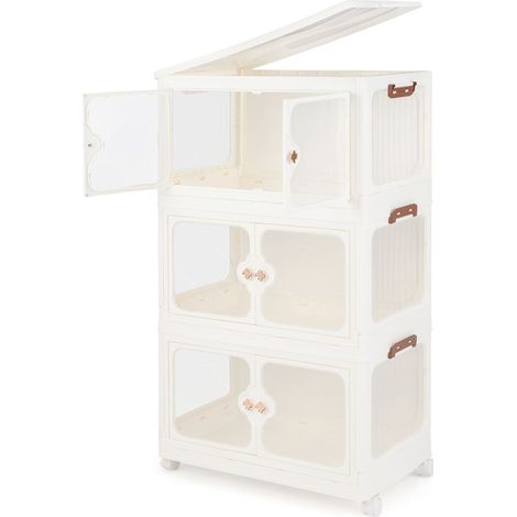 COSTWAY 159L Storage Bins Stackable Storage Containers with Lid & Wheels-White (1/5)