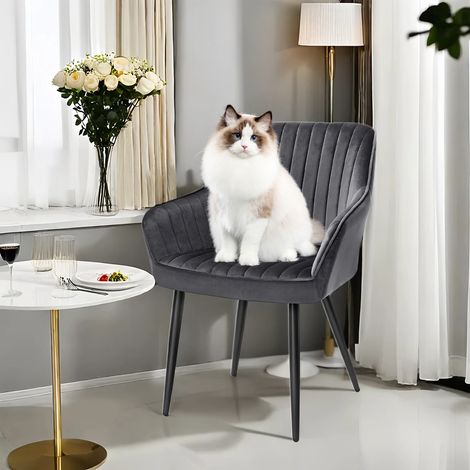 Chaise Salle à Manger, Fauteuil en Velours, Rembourrée, avec Accoudoirs, Charge Max. 120 kg, Pieds en Métal, pour Salle à Manger, Gris et Noir d'Encre (1/5)