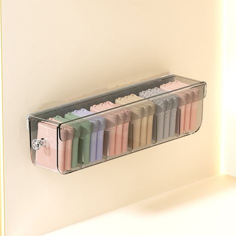 Scatola porta biancheria intima da parete  Scatola porta calze e biancheria intima a cassetto con divisori - Scatola porta bustine di tè/capsule di caffè - grigio traslucido (1/4)