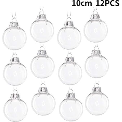 Lot de 12 Boules de Noël Transparentes en Verre Irisé de 10 cm