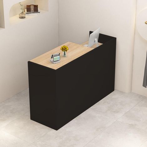 Empfangstheke mit Stauraum, 80-200 cm, Schwarz/Holz, für Büro, Praxis, Laden (1/5)