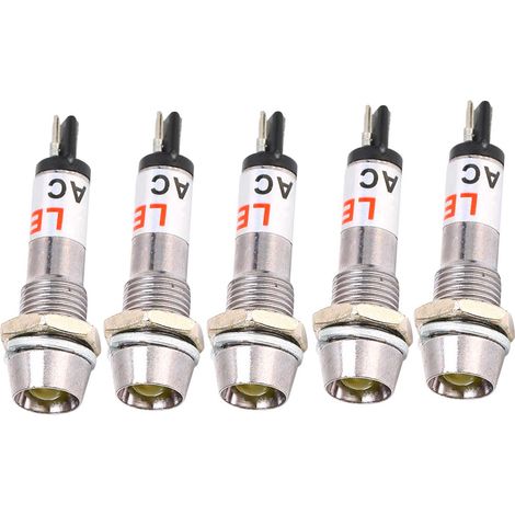 Lot de 10 voyants lumineux 24 V CC, boîtier en acier inoxydable, ampoule jaune de 8 mm (1/5)