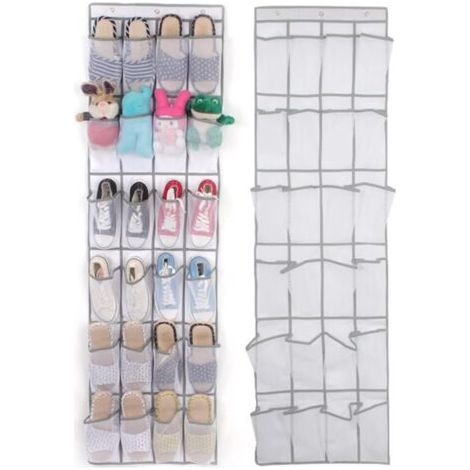 2 PCS Hanging Shoe Organizer 24 Pockets (White) Over the Door Hanging Shoe Organizer Collapsible Visible Mesh for Shoes Socks Toys Beauty Accessories (1/5)