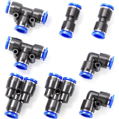 8 pièces Raccord pneumatique, Séparateur, Coude, Té, Droit, 6,35 mm, Air comprimé, Industrie (1/5)