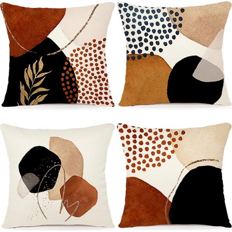 Lot de 4 40 x 40 Housse de Coussin, Housse Coussin en Lin Coussin de Canapé Moderne Boho Motif Abstrait pour Chambre Extérieur Housse Oreiller (1/5)