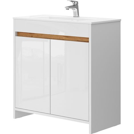 Badmöbel-Set Lemgo, Weiß, 2 Teile, Unterschrank 80 cm, Vicco