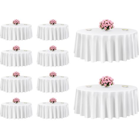 VEVOR Nappe ronde blanche, 3048 mm, couverture de table en polyester, lot de 10, resistante aux taches et aux plis, lavable en machine, pour salle a manger, mariage, fete, banquet, evenement officiel (1/5)