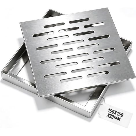 Edelstahl Bodenablauf Abdeckung mit Rahmen, 150 x 150 x 20 MM Quadratisch Rutschfest Abflussgitter Ablaufabdeckung, Ablaufgitter Abflussabdeckung für Garten Terrasse Badezimmer Außenbereich (1/5)