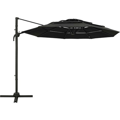Maison Exclusive - Parasol de jardin à 4 niveaux avec mât en aluminium noir 3x3 m (1/5)
