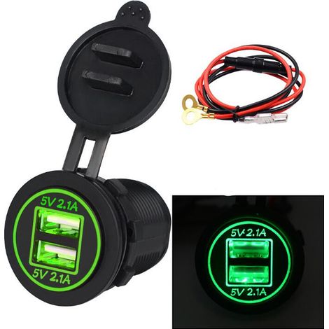 Wasserdichter 4,2-A-USB-Doppelanschluss-Ladegerät für Auto, Motorrad, Boot, Zigarettenanzünderbuchse, Handy, Grün, DC 12–24 V (1/5)