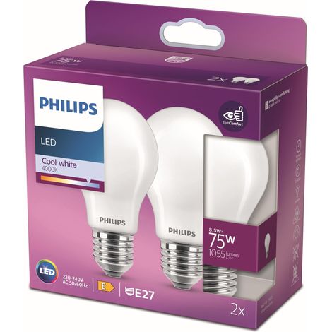 Ampoule LED Equivalent 75W E27 Blanc froid non dimmable, verre, lot de 2 (1/5)