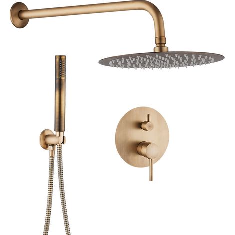 VALAZ Ducha empotrada monomando pared redonda dorado envejecido serie jucar - 25cm (1/2)