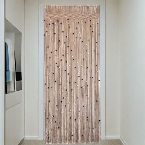 Store vénitien à pompons en perles de coton faites main, 90 x 200 cm - Couleur kaki - Rideau en perles de bois