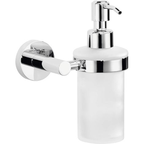 1 Distributeur de savon, métal chromé, réservoir 230 ml, fixation adhésive sans perçage, salle de bain (1/5)