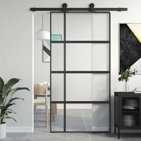 vidaXL Porta Scorrevole Nera 102,5x205 cm Vetro Temperato e