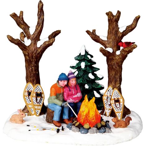 Scena natalizia illuminata "Stare al caldo" con personaggi e falò luminoso (1/4)