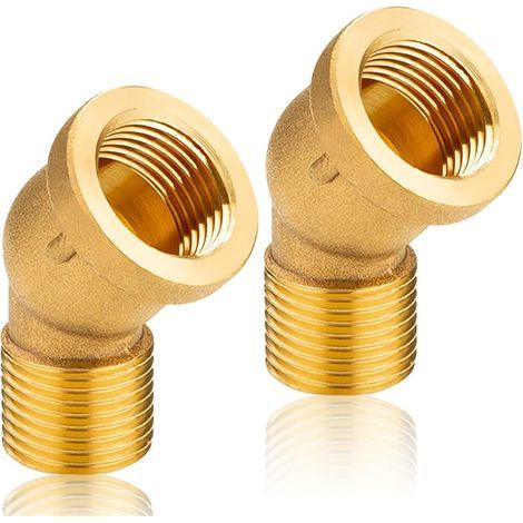 Lot de 2 raccords filetés en laiton - 45 degrés IG/AG 1/2", DN15 - Pour raccord fileté - En laiton - Angle 45° - Filetage intérieur x extérieur - Coude 45° - Raccord sanitaire - Coude 45° (1/5)