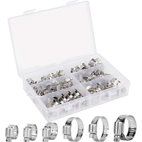 Lot de 65 colliers de serrage 6-32 mm en acier inoxydable réglable à vis sans fin pour tuyau d'eau, plomberie, automobile et mécanique (1/4)