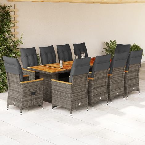 11-tlg. Garten-Bistro-Set mit Kissen Grau Poly Rattan (1/5)