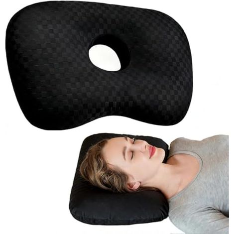 Coussin Piercing Oreille 44x32x5cm - Trou Central 8.9cm,Oreiller avec Trou Coussin Piercing pour Dormeurs côté, Anti-Douleur & Anti-Inflammation (Noir) (1/4)