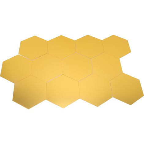 Panneau miroir acrylique hexagonal doré 12 pièces XL 15 cm, stickers muraux DIY décoration salon chambre (1/5)