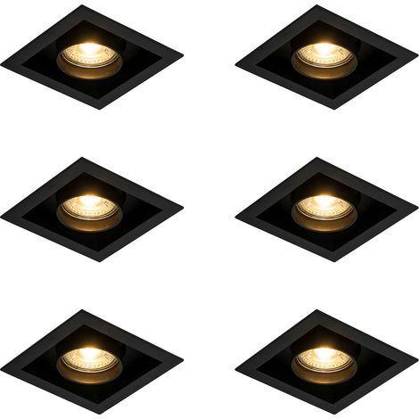 Set of 6 Modern Recessed Spotlights Black Adjustable - Roof (1/4)