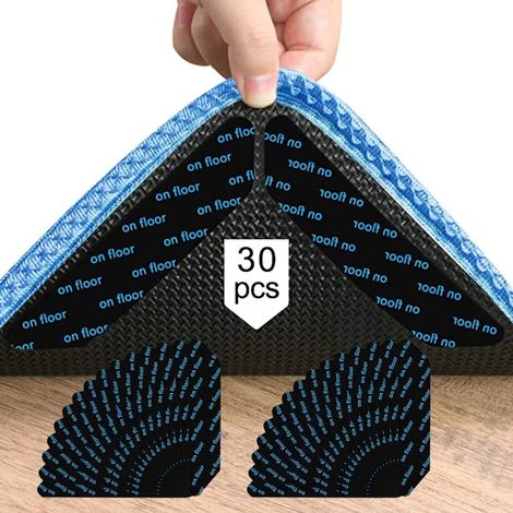 Tapis antidérapant réutilisable, 32 pièces lavables, adhésifs double face pour moquette, fixations solides pour tapis, sous-tapis autocollant résistant, tapis stable sans glissement (1/4)