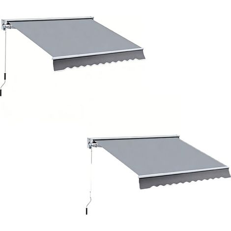 2er-Set  markise, 3,95 x 2,45 m, Sonnenschutz, einfahrbar, mit Handkurbel, Metallrahmen, Polyester, Grau/Weiß