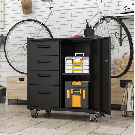 Armoire à outils 75x42x88 cm en métal noir/gris, avec rangement pour garage, atelier FloraGrace (1/5)