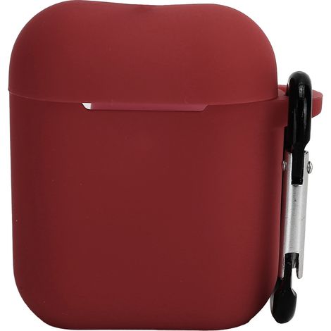 Schützende Silikonhülle mit Karabinerhaken für Apple AirPods 1/2, dunkelrot (1/5)