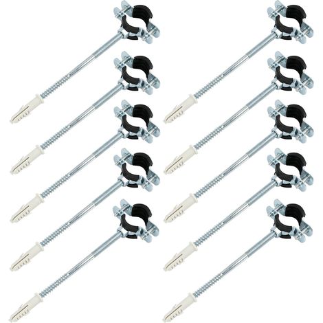 10PCS Colliers Serrage Métalliques 20-24 mm, avec Vis à Double Filetage et Chevilles, Collier avec Caoutchouc Antivibrations pour Isolation Phonique, Murale ou Plafond Tuyaux, Tuyaux Chauffage Eau (1/5)