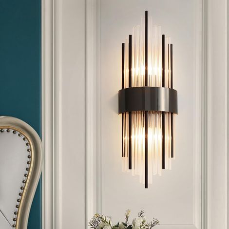 zhxinashu Vintage Glass Tube Wall Lamp for Living Room E14 Black Art Deco Wall Lamp, Bulb Not Included, Indoor Wall Light for Living Room, Bedroom and Hallway (1/5)