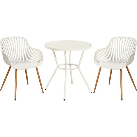 3 Piece Bistro Garden Set with 2 Sunray Armchairs and Round Table - Plastic/Metal - L52 X W58 X H86 cm - White - Flat Packed