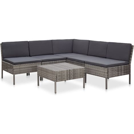 Set de muebles de jardín 6 pzas y cojines ratán sintético gris vidaXL (1/2)